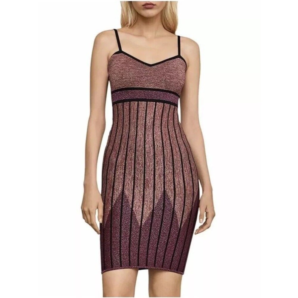 Sparkly Festive Outfit Bodycon Dress Metallic Knit Sweetheart Neckline Art Deco